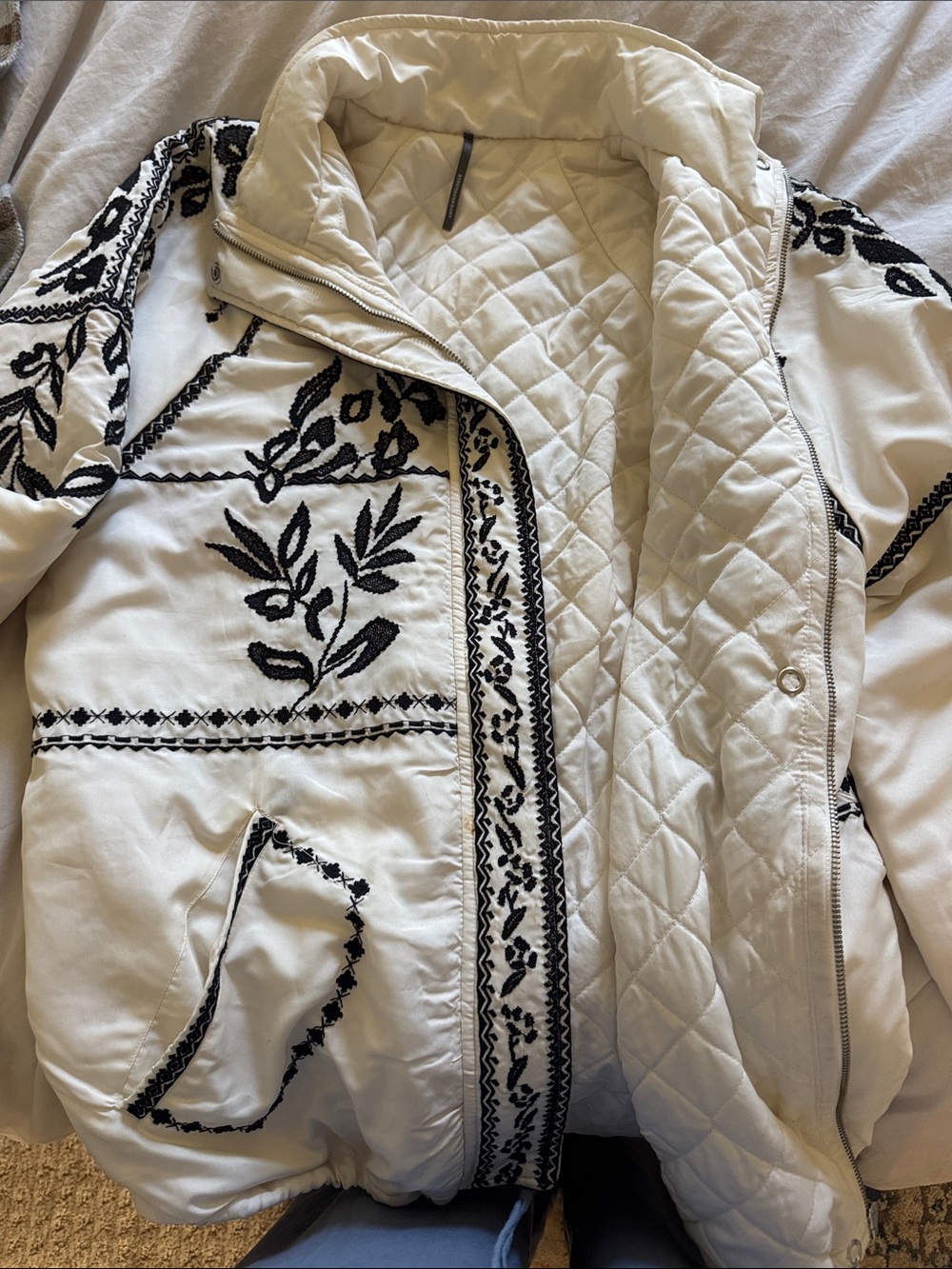 By Anthropologie Embroidered Puffer Coat